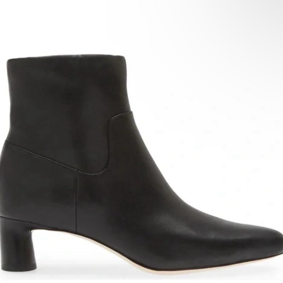 New! Vince Hela Low Block Heel Ankle Boot Booties Black Leather Sz 6.5 $395